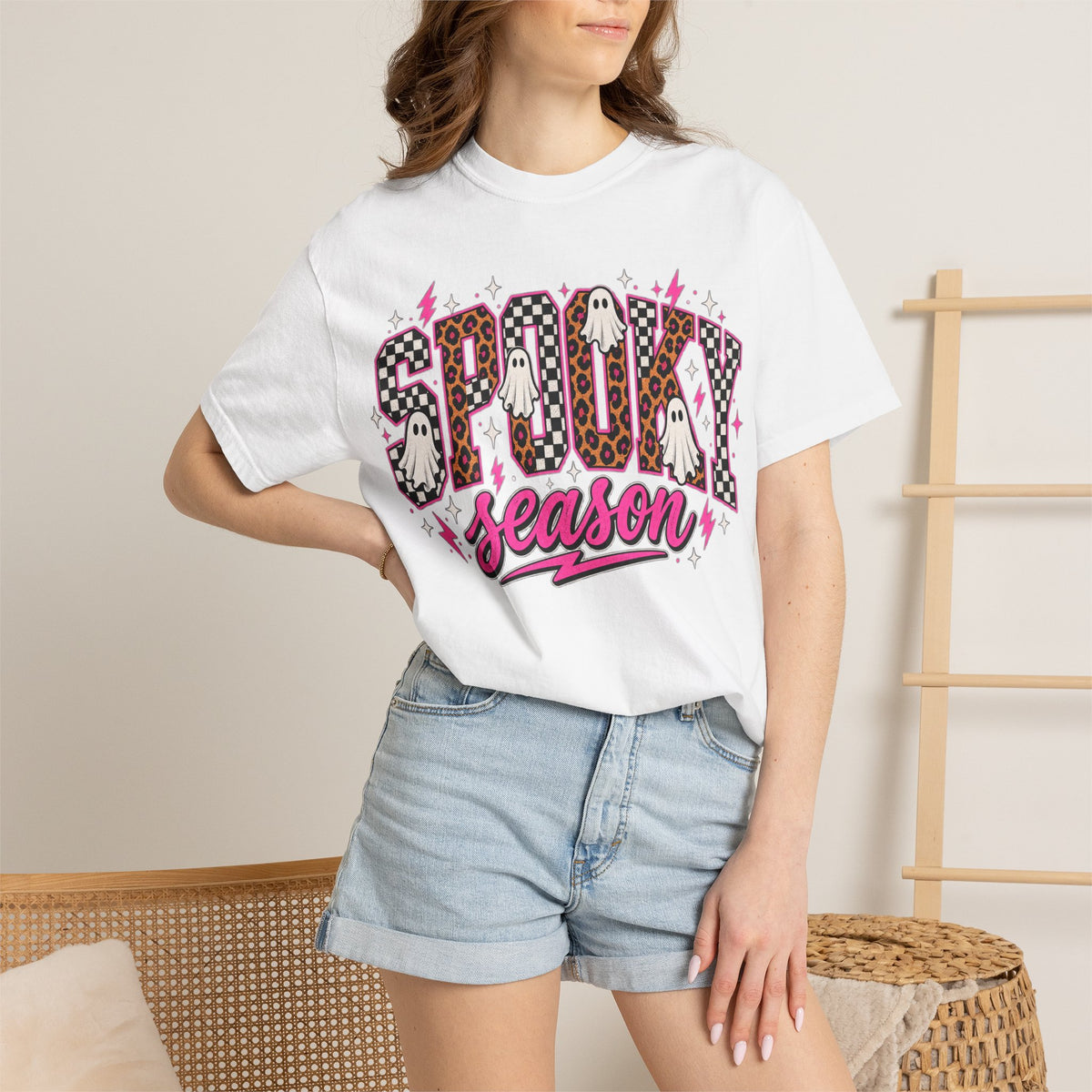 Spooky Season T-Shirt — Pink Leopard Ghosts Halloween Tee