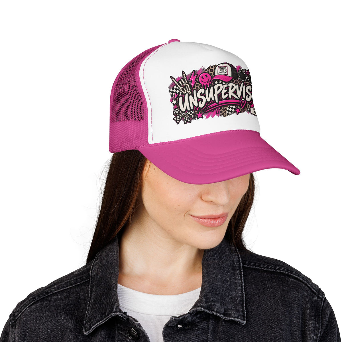 Unsupervised Graphic Trucker Hat — Pink Punk Foam Cap