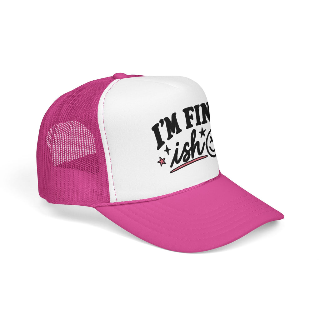 I'm Fine-ish Trucker Hat – Funny Retro Smiley Foam Mesh Cap
