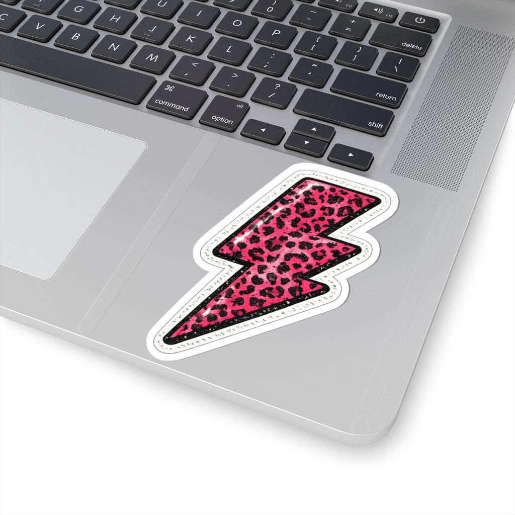 Pink Leopard Lightning Bolt Sticker — Kiss-Cut Vinyl Decal for Laptops & Water Bottles