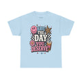 Have the Day You Deserve Graphic Tee — Retro Smile, Leopard Star & Floral Positive Message
