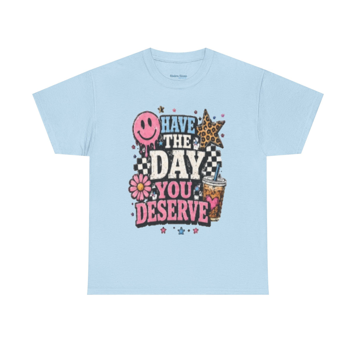 Have the Day You Deserve Graphic Tee — Retro Smile, Leopard Star & Floral Positive Message