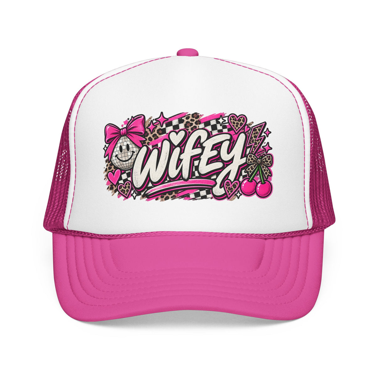 Wifey Foam Trucker Hat — Pink Retro Cherry Graphic Cap