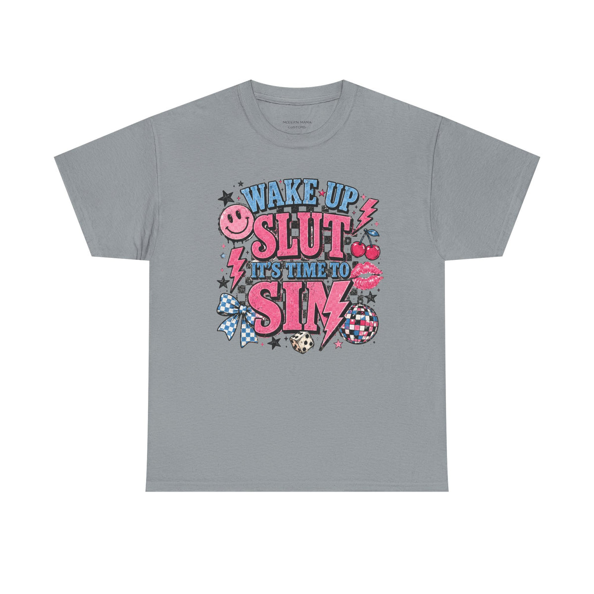 Graphic Tee — "Wake Up Slut, It's Time to Sin" Retro Pink Pop Design