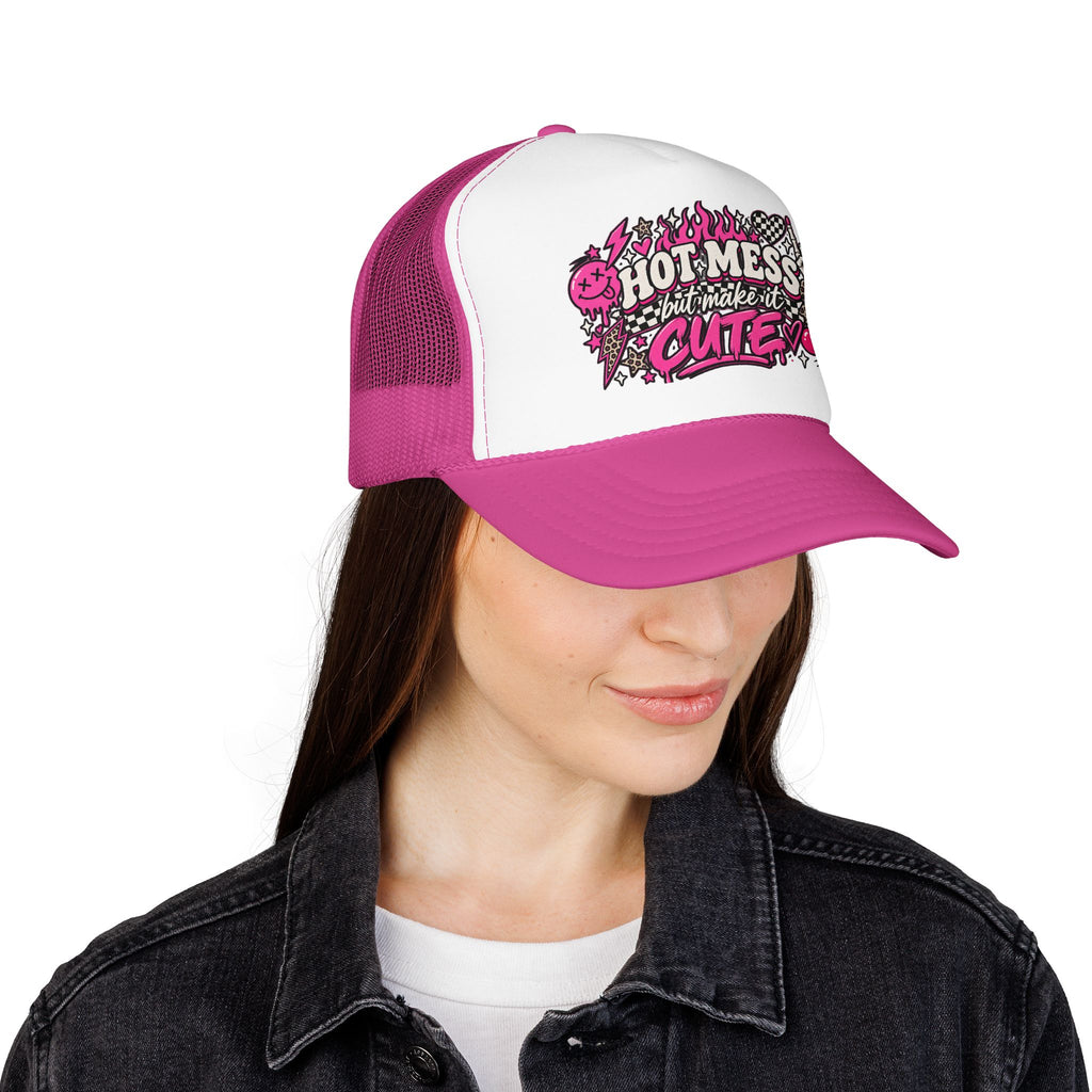 Hot Mess But Make It Cute Trucker Hat — Pink Goth Foam Cap