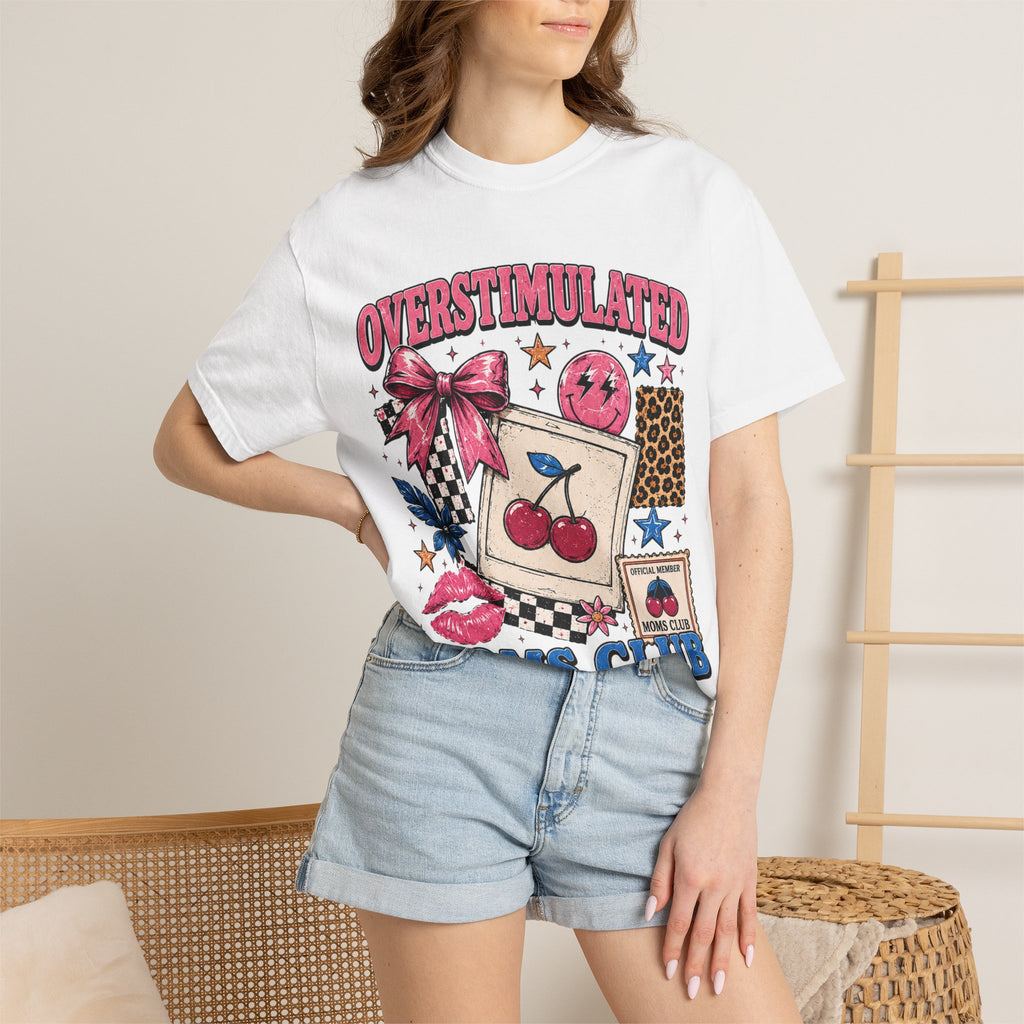 Overstimulated Moms Club T-Shirt — Retro Cherry Graphic Tee