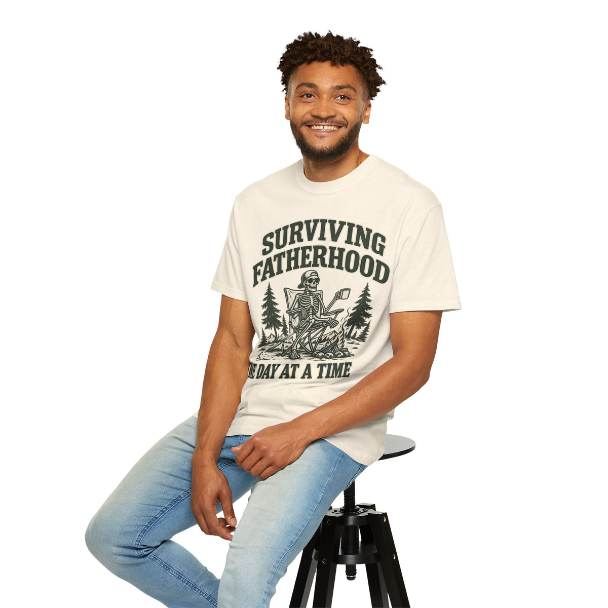 Surviving Fatherhood T-Shirt — 'One Day at a Time' Camping Dad Graphic Tee