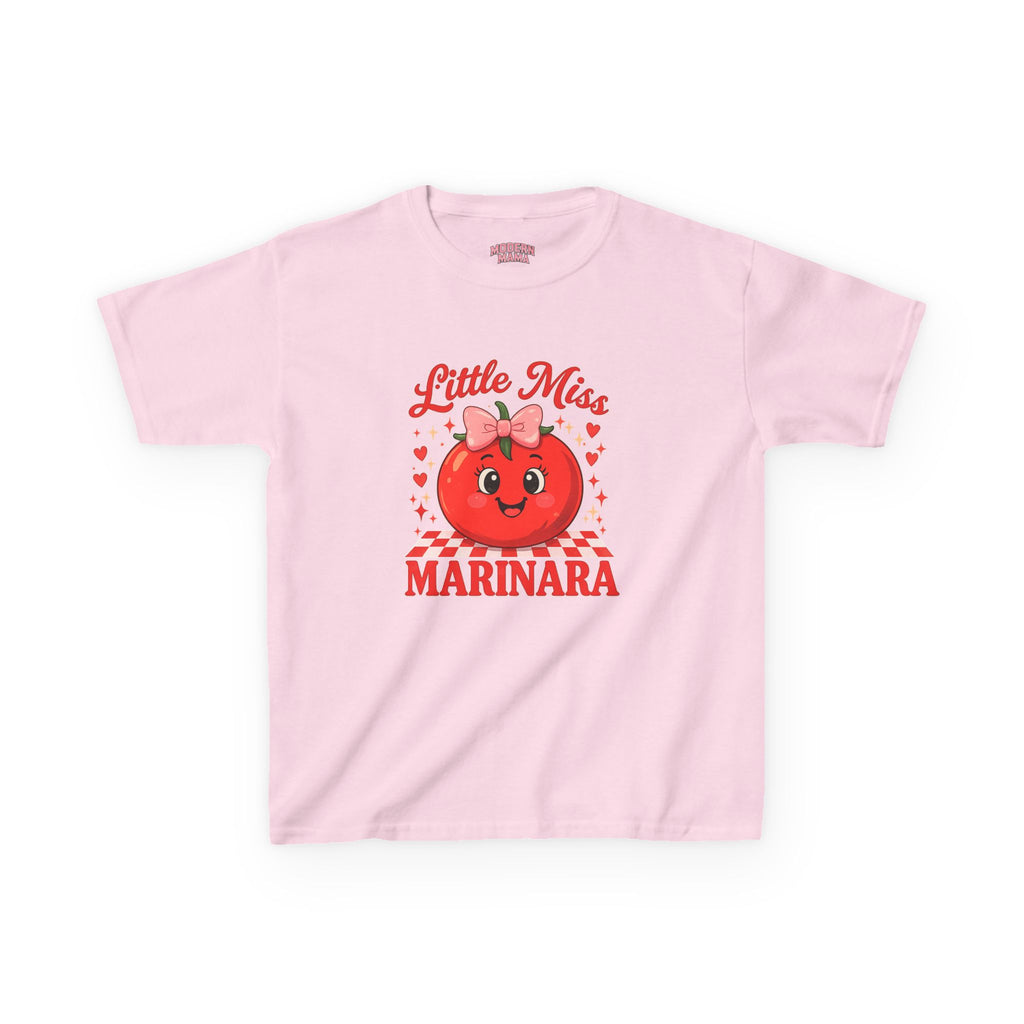 Kids Tee — "Little Miss Marinara" Cute Tomato Graphic Kids Shirt