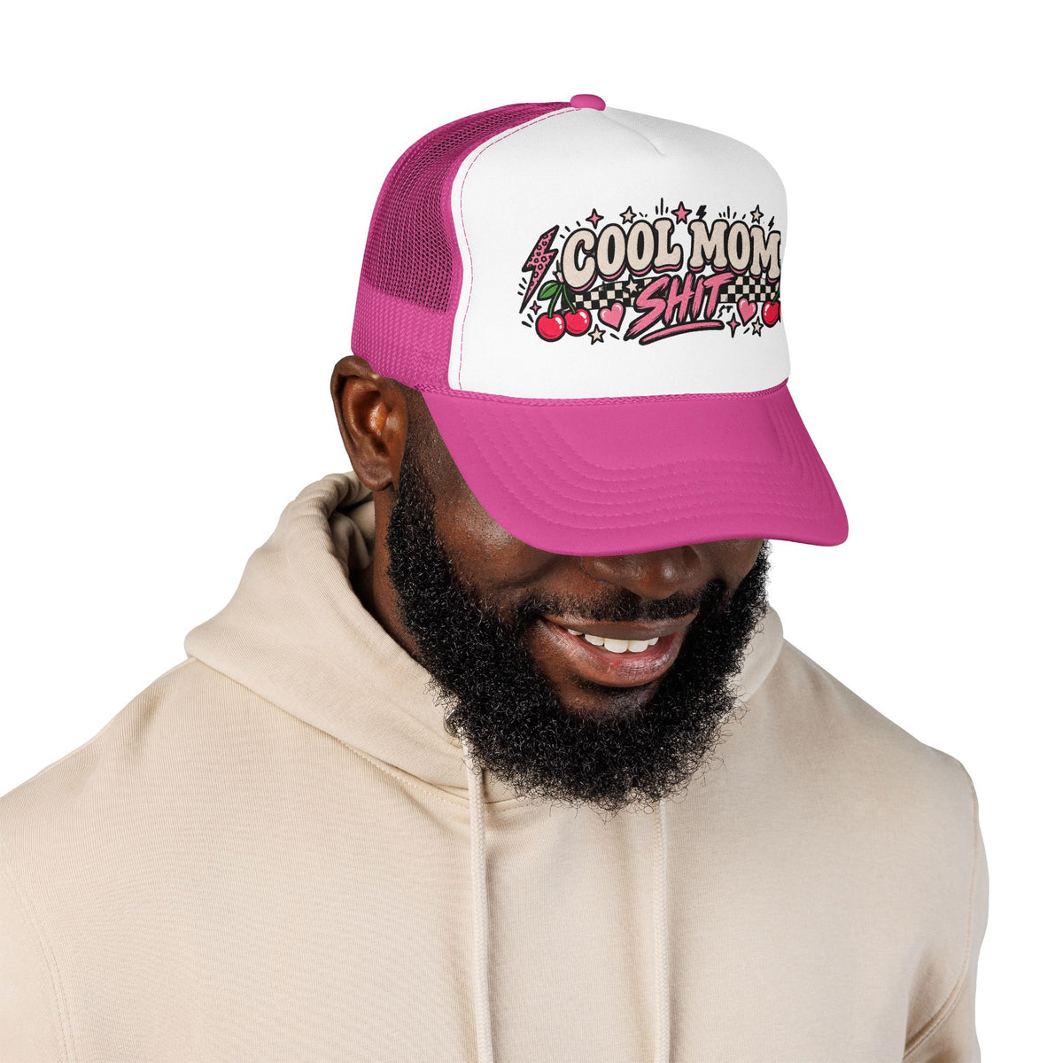 Cool Mom Shit Trucker Hat — Retro Cherry Rockabilly Foam Mesh Cap