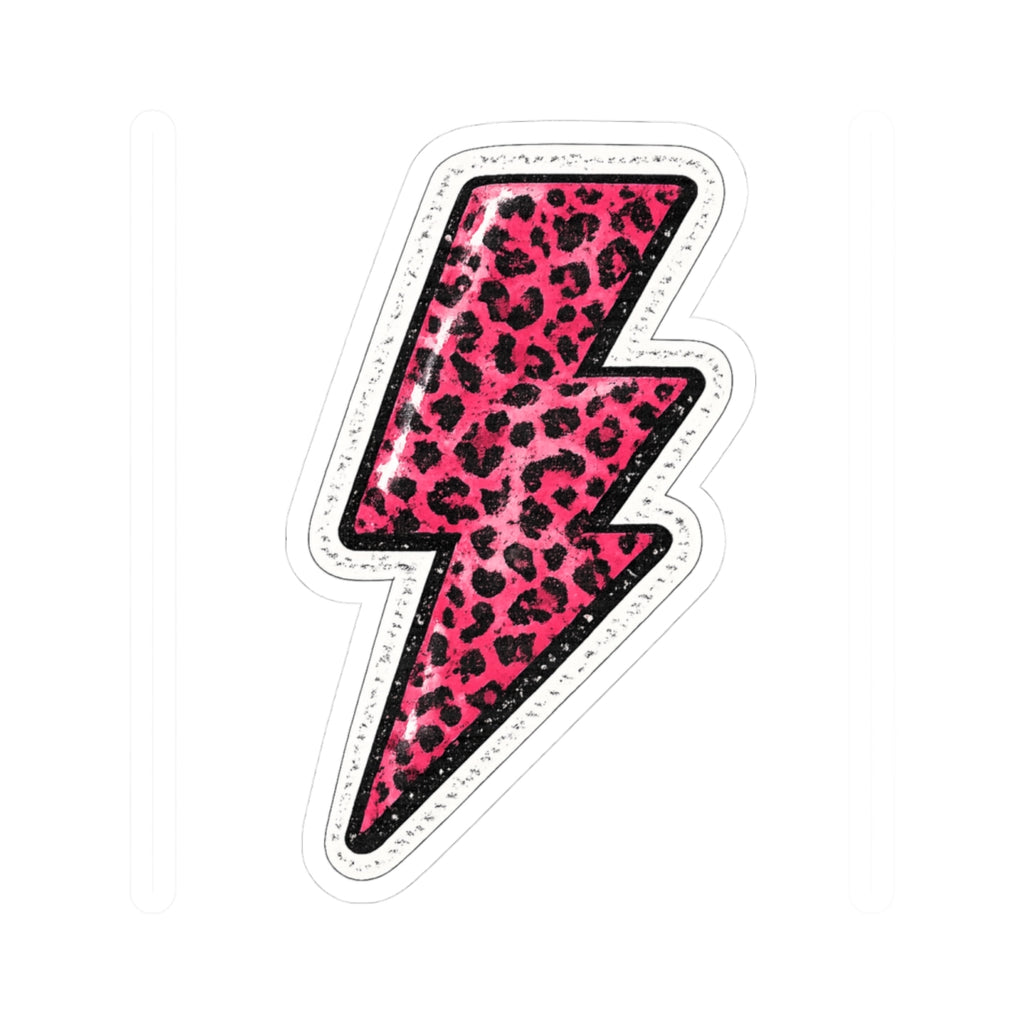 Pink Leopard Lightning Bolt Sticker — Kiss-Cut Vinyl Decal for Laptops & Water Bottles