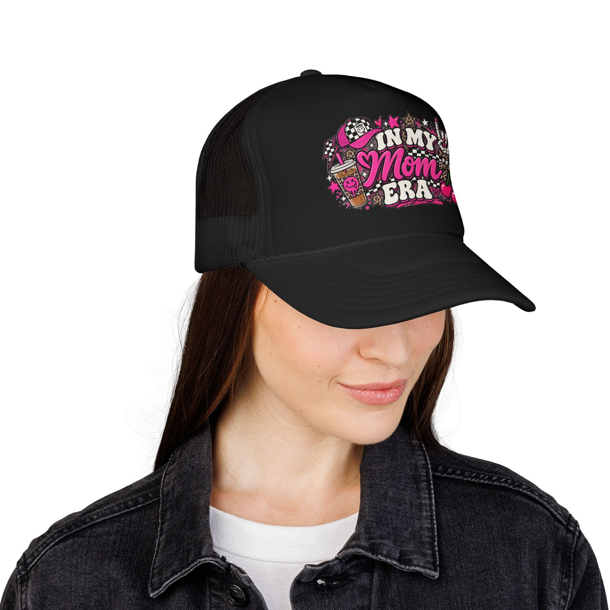 In My Mom Era Trucker Hat — Retro Floral Mom Pride Foam Cap