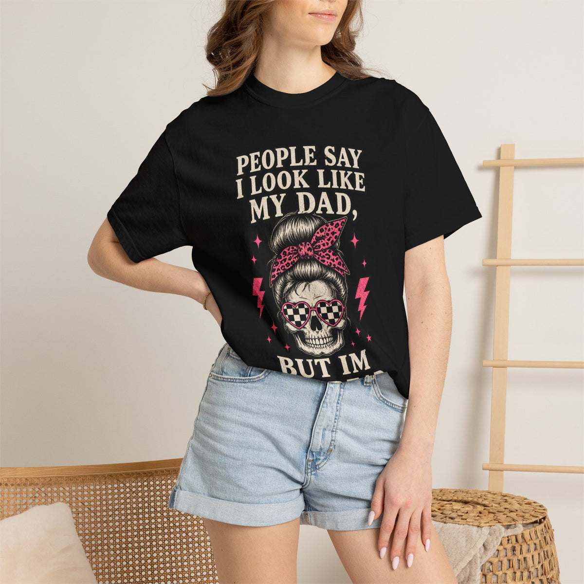 Graphic Tee — “People Say I Look Like My Dad But I’m Not Dead” Skull Rockabilly T‑Shirt
