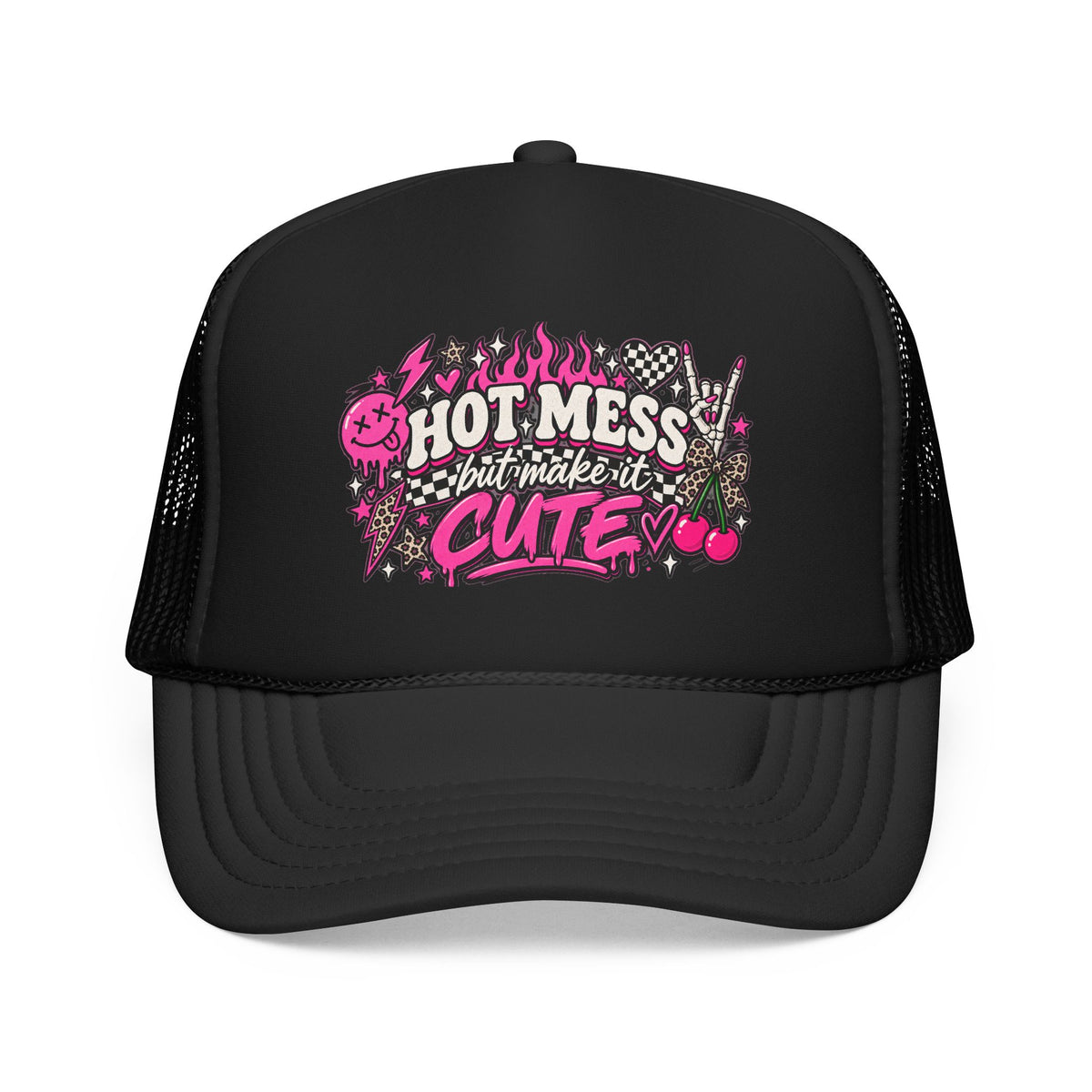 Hot Mess But Make It Cute Trucker Hat — Pink Goth Foam Cap