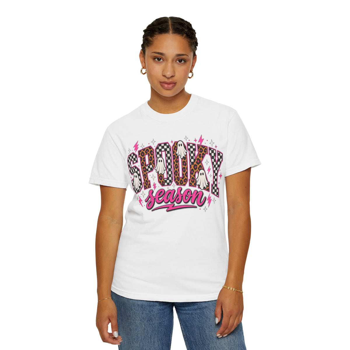 Spooky Season T-Shirt — Pink Leopard Ghosts Halloween Tee