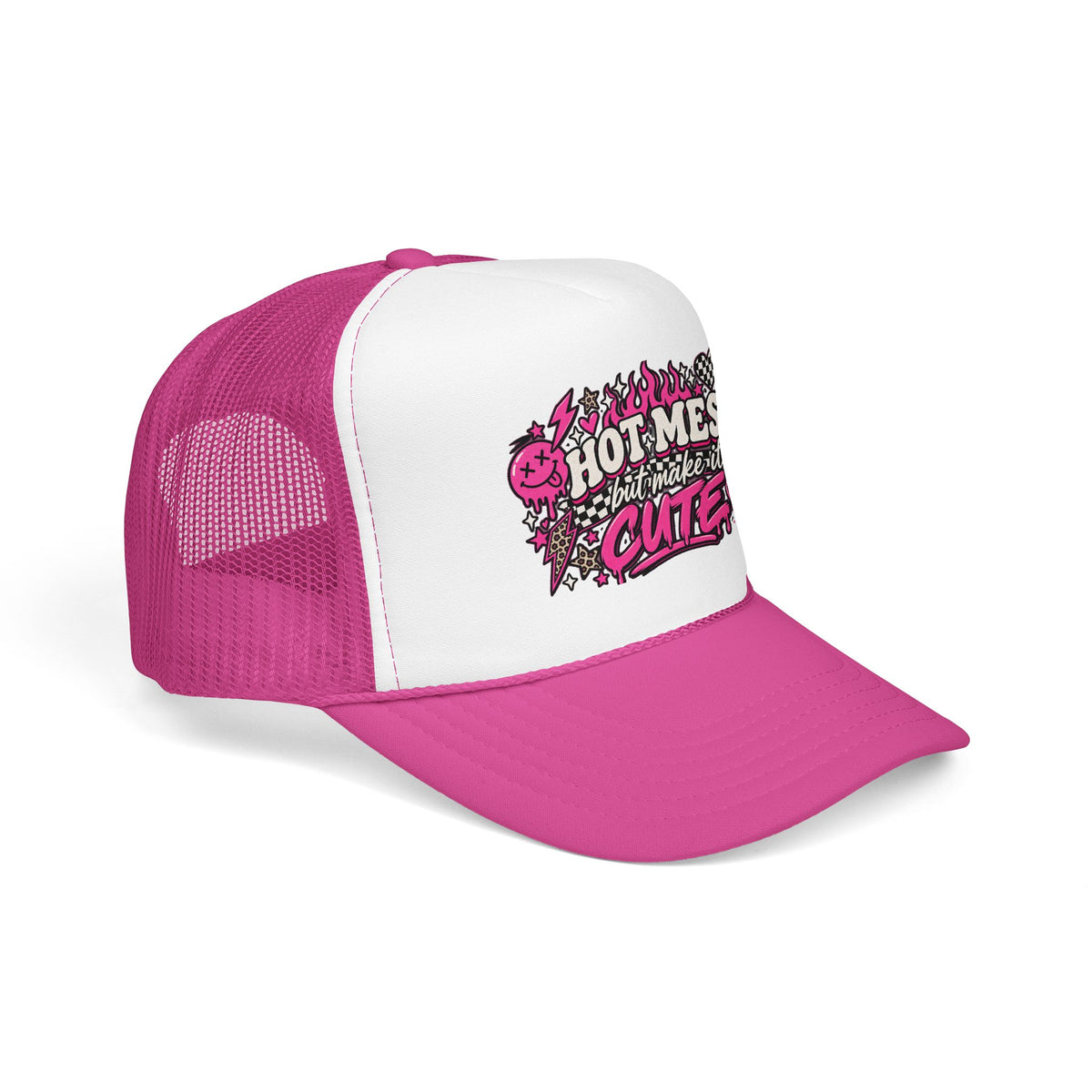 Hot Mess But Make It Cute Trucker Hat — Pink Goth Foam Cap