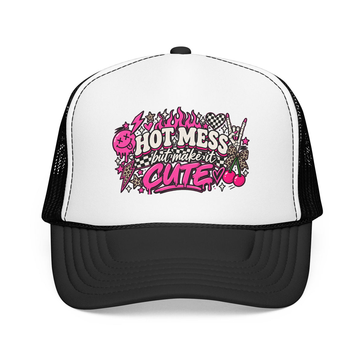 Hot Mess But Make It Cute Trucker Hat — Pink Goth Foam Cap