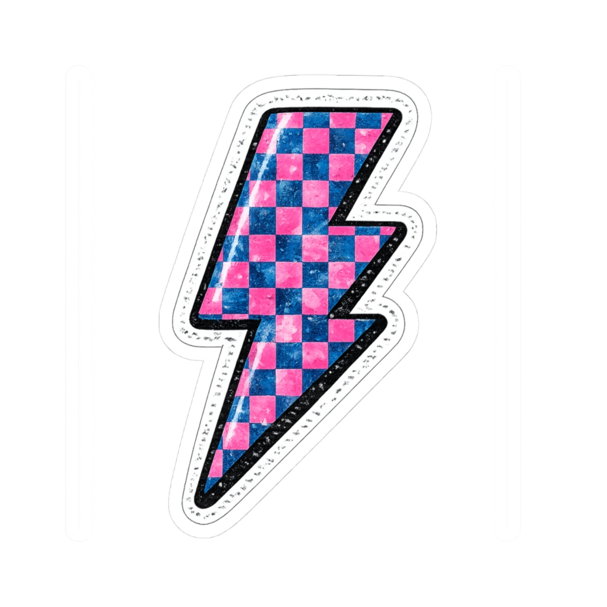 Pink & Blue Checkered Lightning Bolt Sticker — Retro Skate Aesthetic Kiss-Cut Sticker