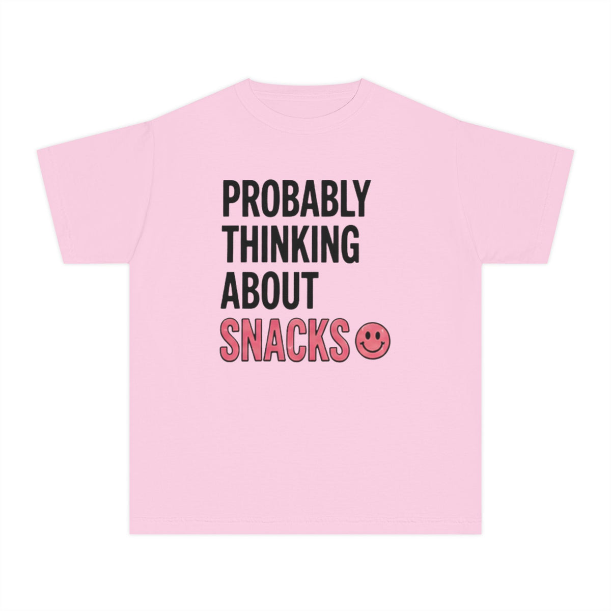 Youth Tee - "Probably Thinking About Snacks" Cute Smiley Graphic