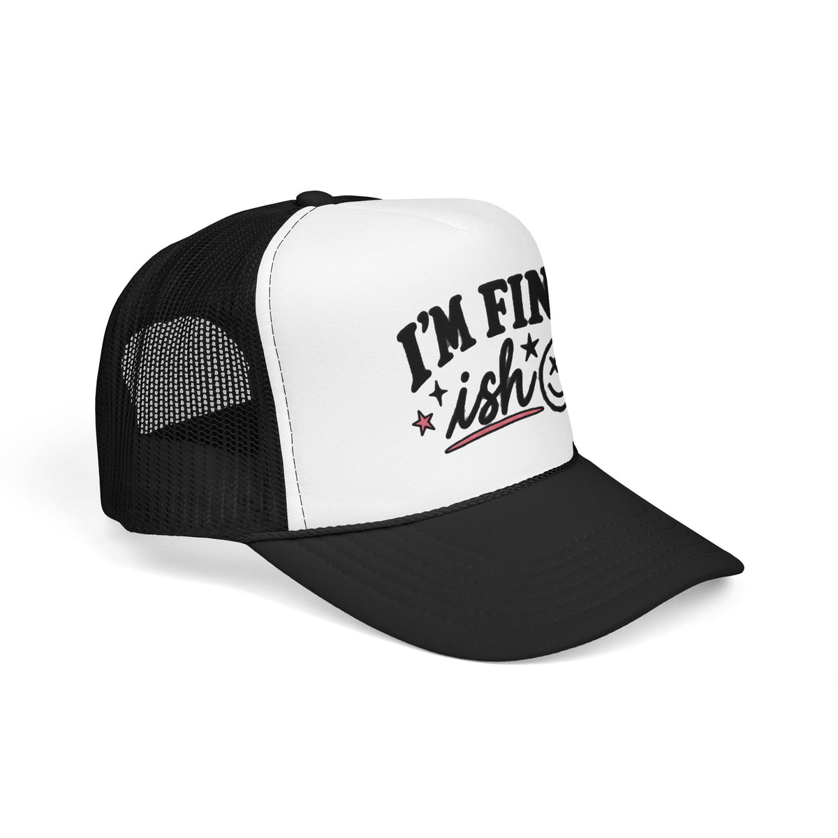 I'm Fine-ish Trucker Hat – Funny Retro Smiley Foam Mesh Cap