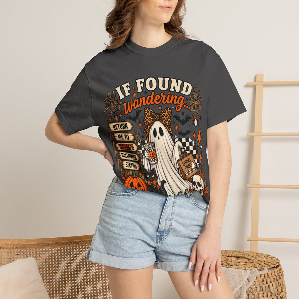 Halloween Ghost T-Shirt — "If Found Wandering" Cute Spooky Graphic Tee