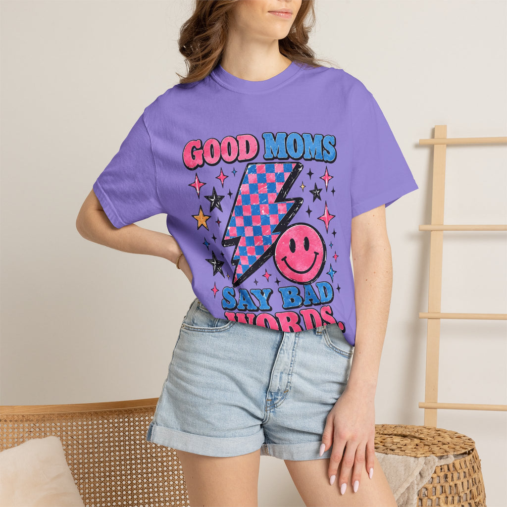 Good Moms Say Bad Words Graphic T-Shirt — Retro Smile Lightning Tee