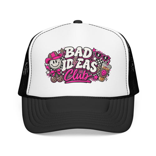 Bad Ideas Club Trucker Hat – Retro Pink Graffiti Foam Cap