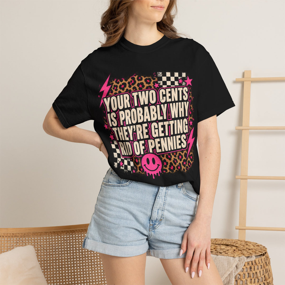Your Two Cents Graphic T-Shirt — Funny Retro Punk Leopard Print Tee