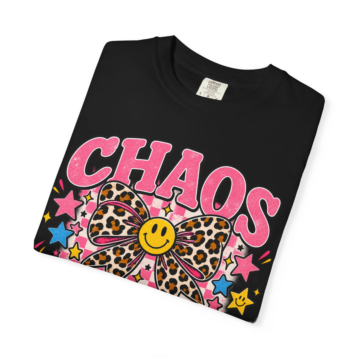 Chaos Coordinator T-Shirt — Cute Leopard Bow Smile Graphic Tee