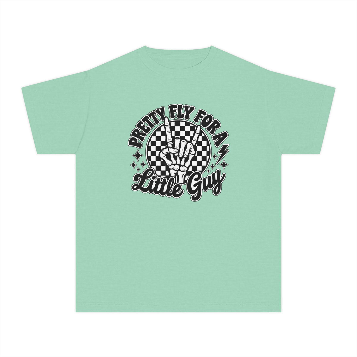 Youth Tee - "Pretty Fly for a Little Guy" Retro Checkered Peace Sign Design