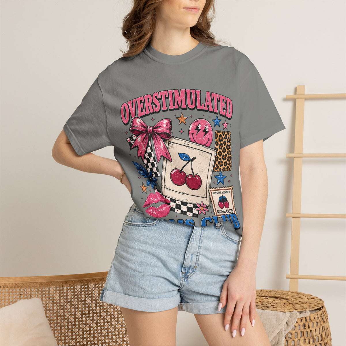 Overstimulated Moms Club T-Shirt — Retro Cherry Graphic Tee