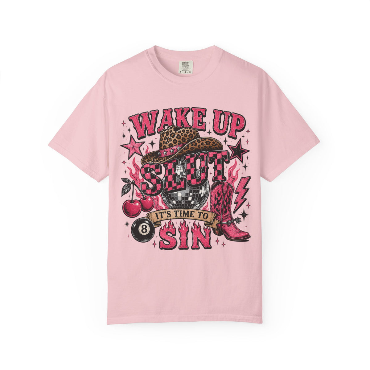 Wake Up Slut Graphic T-Shirt — 'It's Time to Sin' Retro Rockabilly Tee