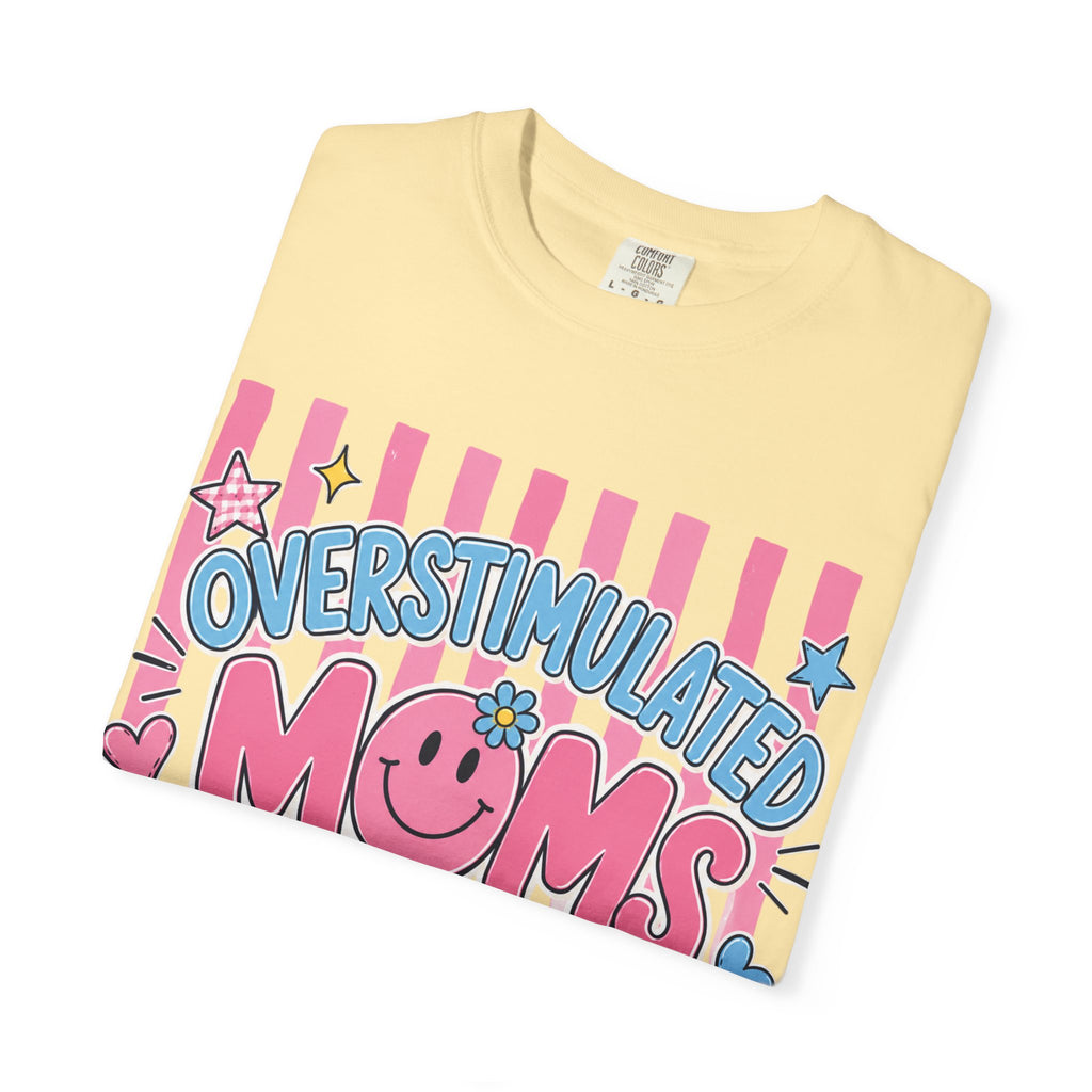 Overstimulated Moms Club T-Shirt — Cute Retro Pink Graphic Tee for Tired Moms