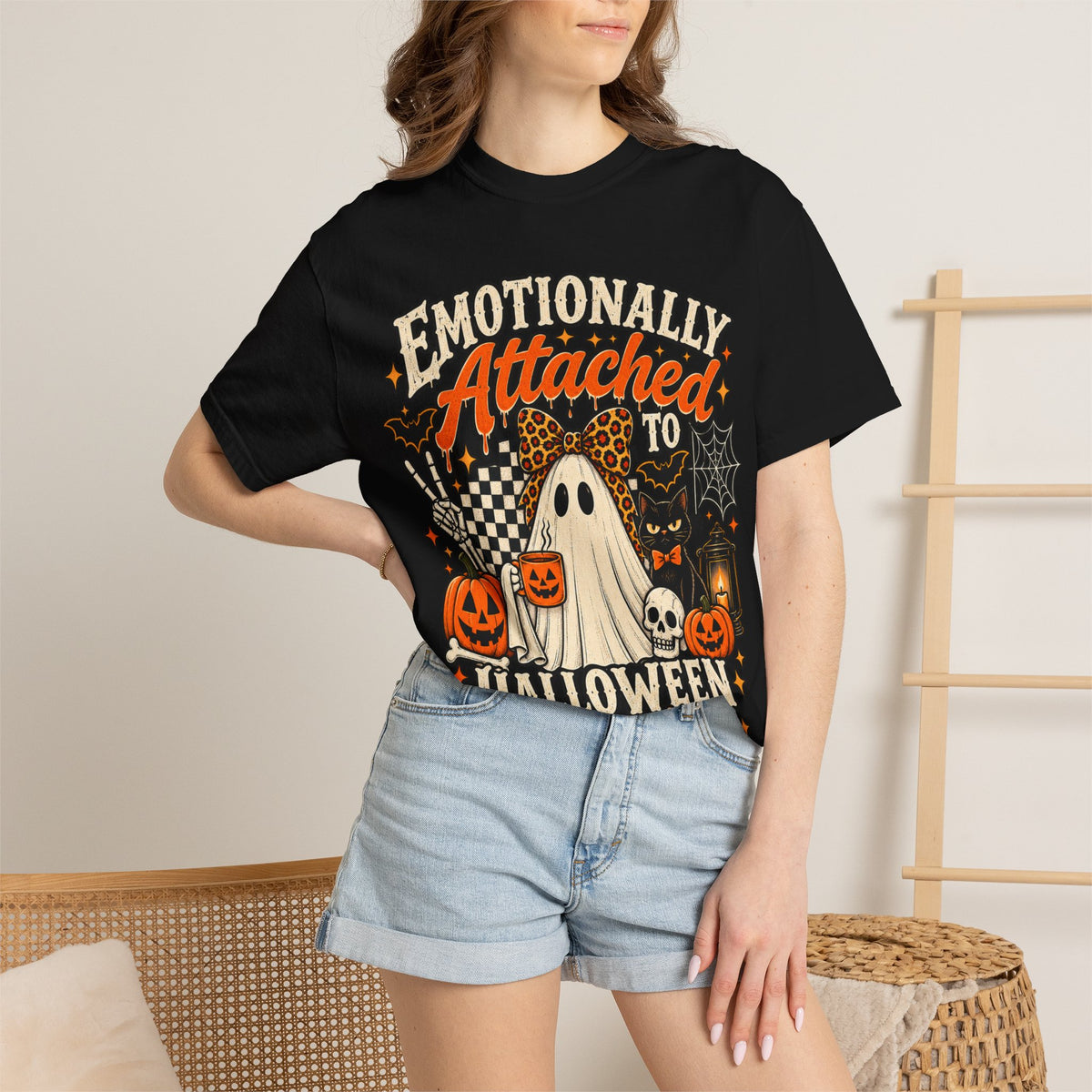 Halloween T-Shirt — "Emotionally Attached to Halloween Decorations" Ghost Pumpkin Tee