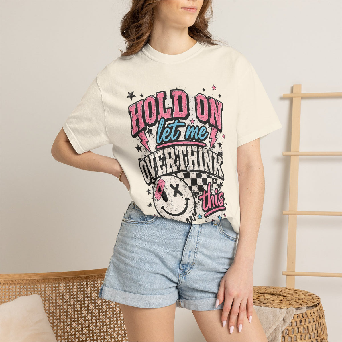 Overthinker Graphic Tee — "Hold On Let Me Overthink This" Retro Skull T‑Shirt