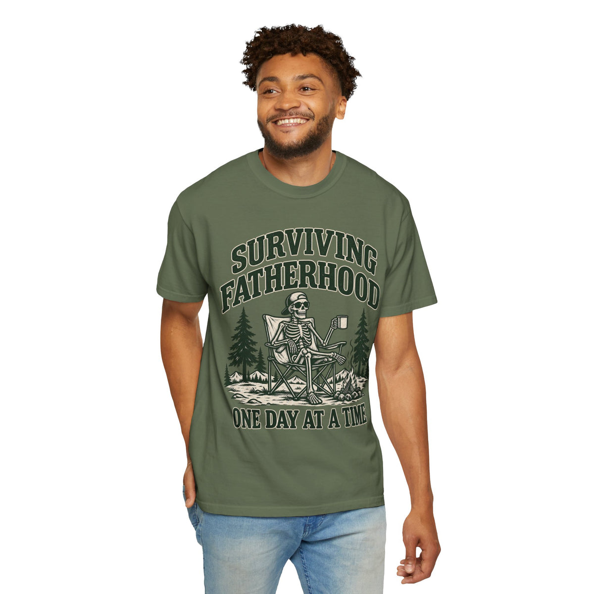 Surviving Fatherhood T-Shirt — 'One Day at a Time' Camping Dad Graphic Tee