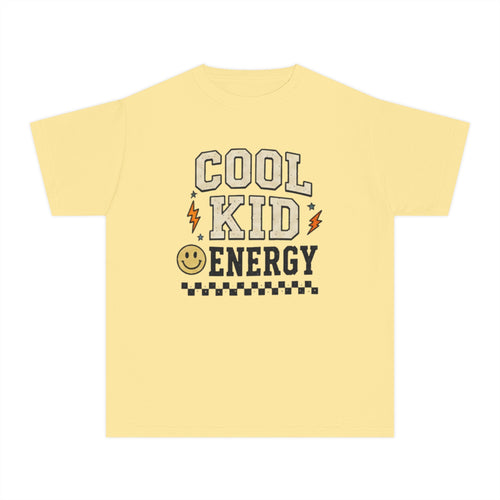 Cool Kid Energy Youth Tee — Retro Smile Lightning Graphic Shirt