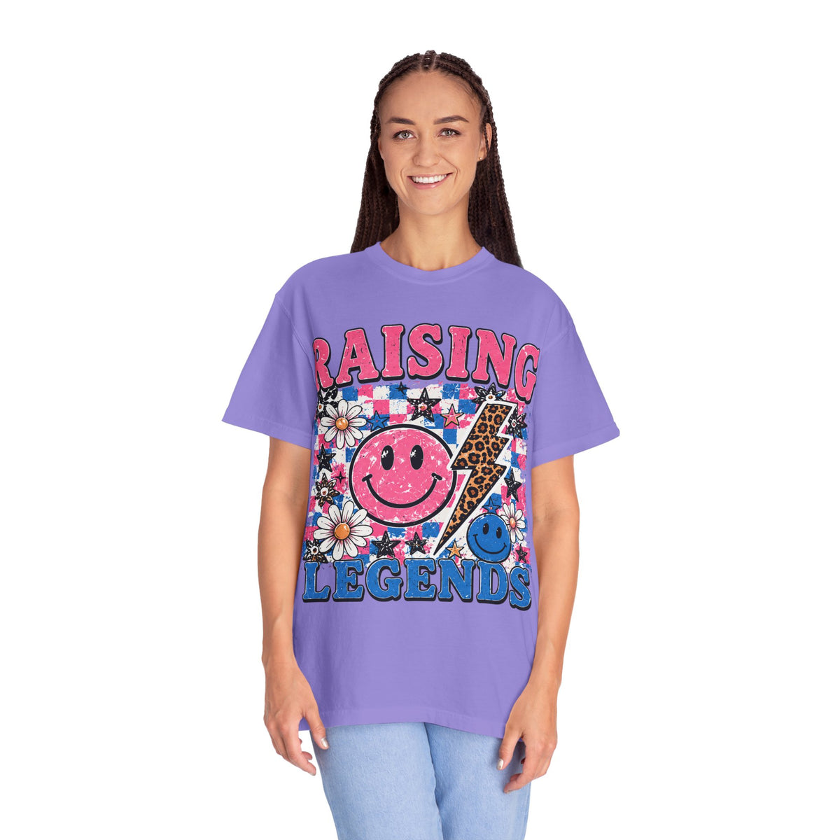 Raising Legends T‑Shirt — Retro Smiley Floral Kids‑Parent Pride Tee