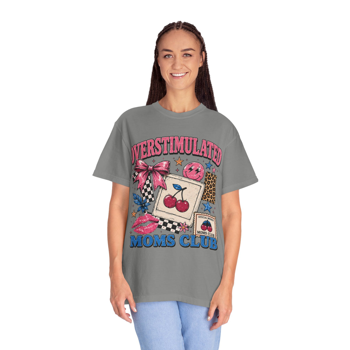 Overstimulated Moms Club T-Shirt — Retro Cherry Graphic Tee