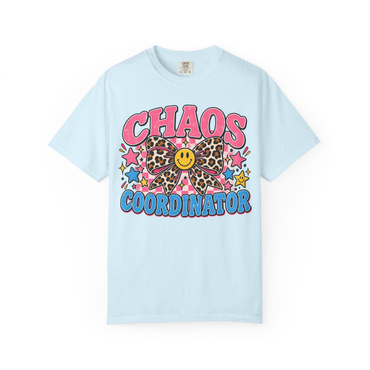 Chaos Coordinator T-Shirt — Cute Leopard Bow Smile Graphic Tee