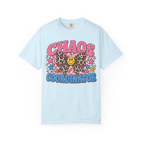 Chaos Coordinator T-Shirt — Cute Leopard Bow Smile Graphic Tee