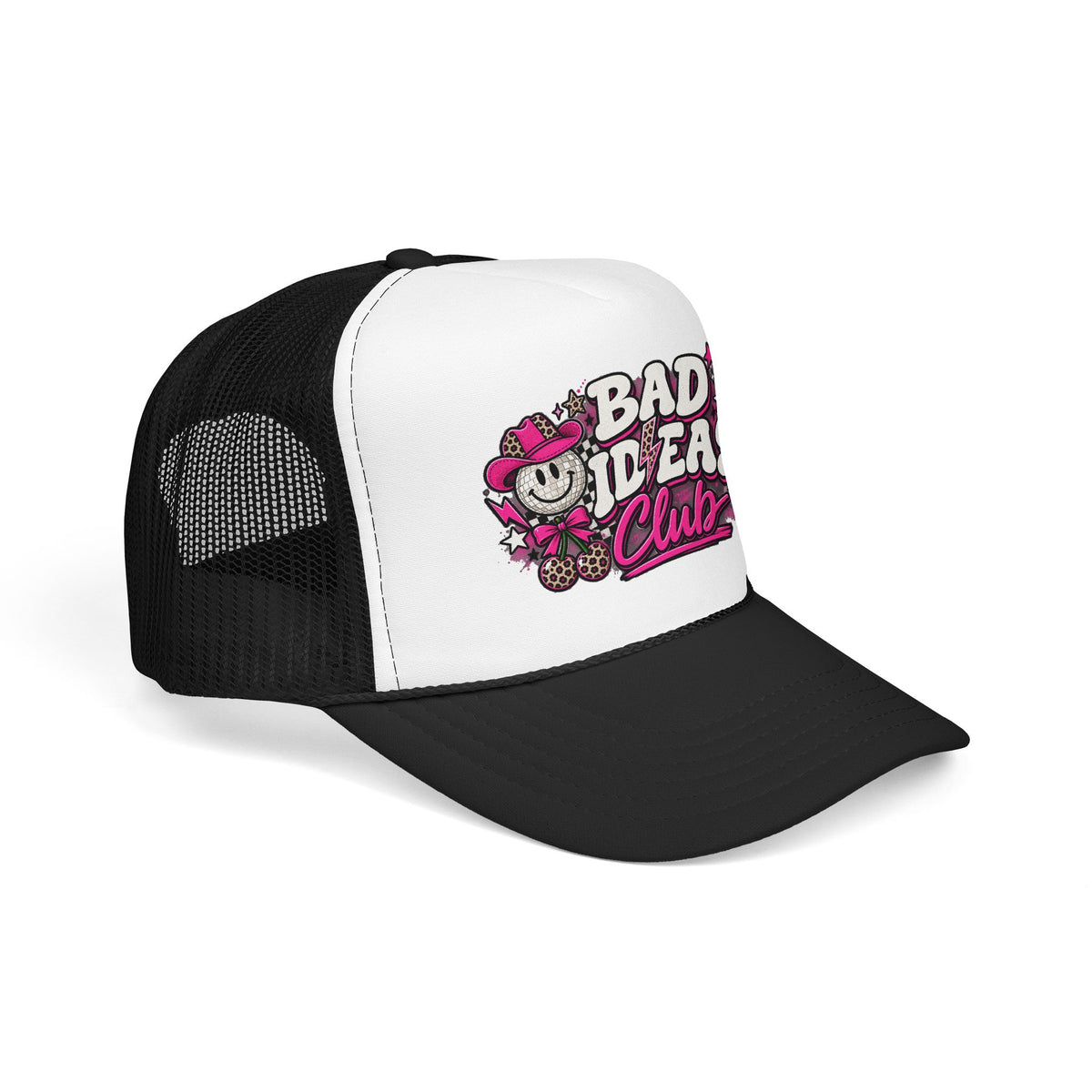 Bad Ideas Club Trucker Hat – Retro Pink Graffiti Foam Cap