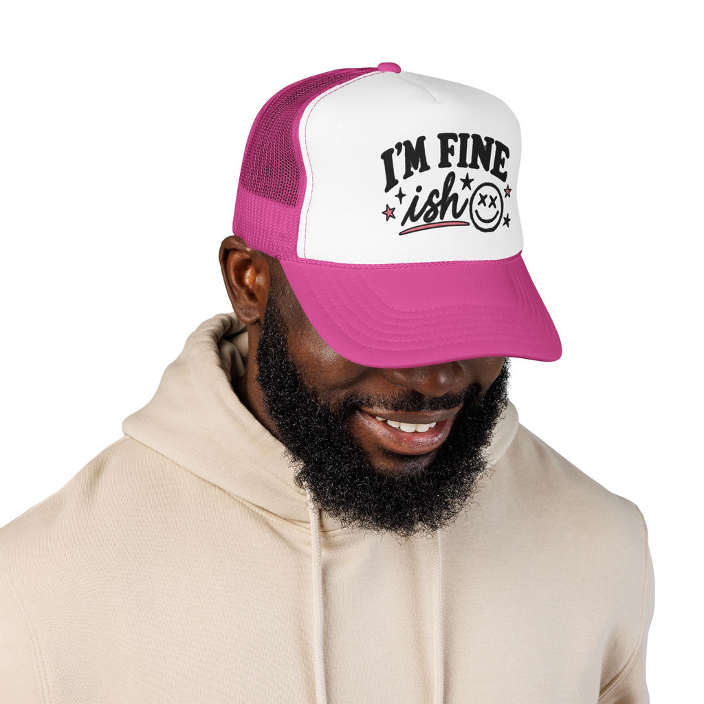 I'm Fine-ish Trucker Hat – Funny Retro Smiley Foam Mesh Cap