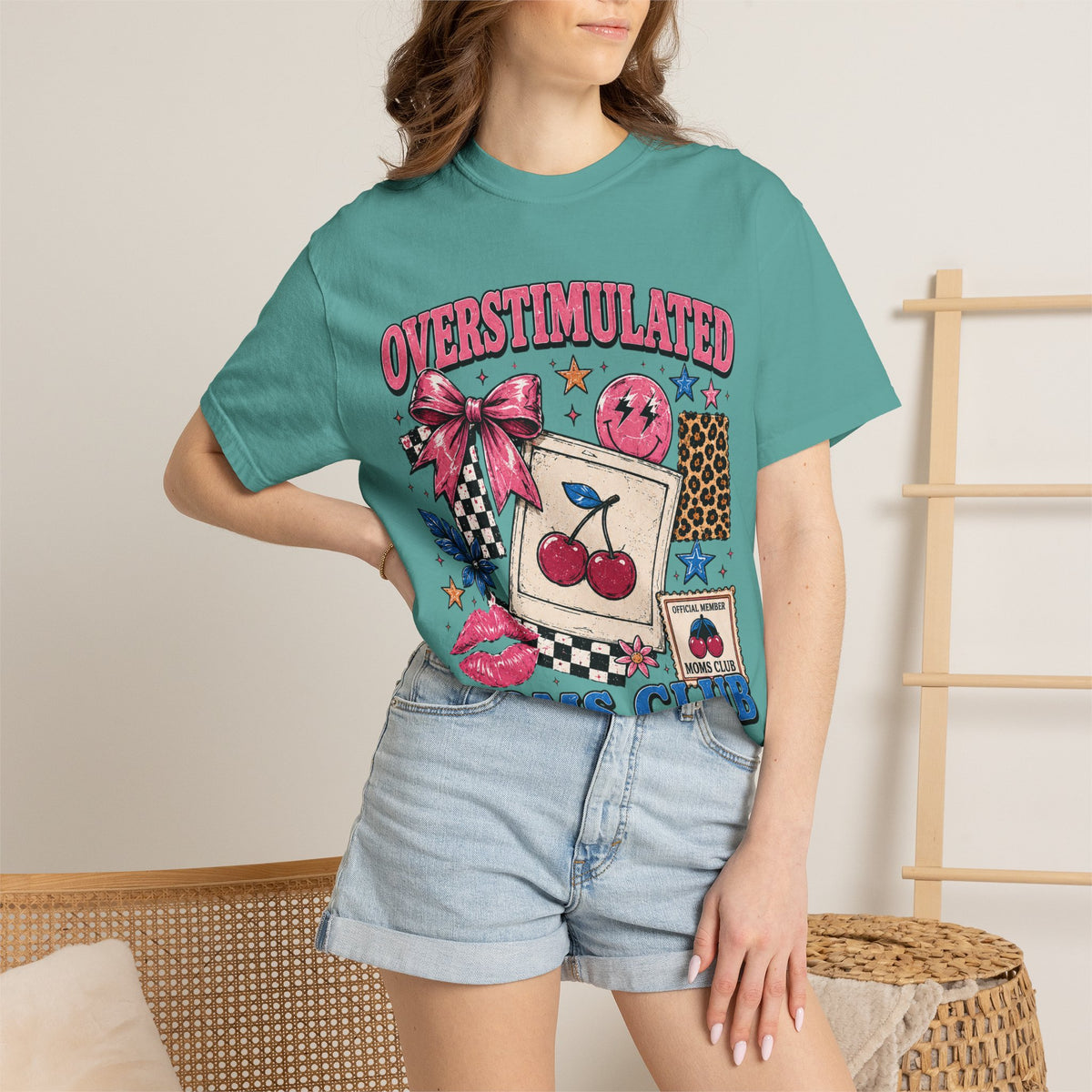 Overstimulated Moms Club T-Shirt — Retro Cherry Graphic Tee