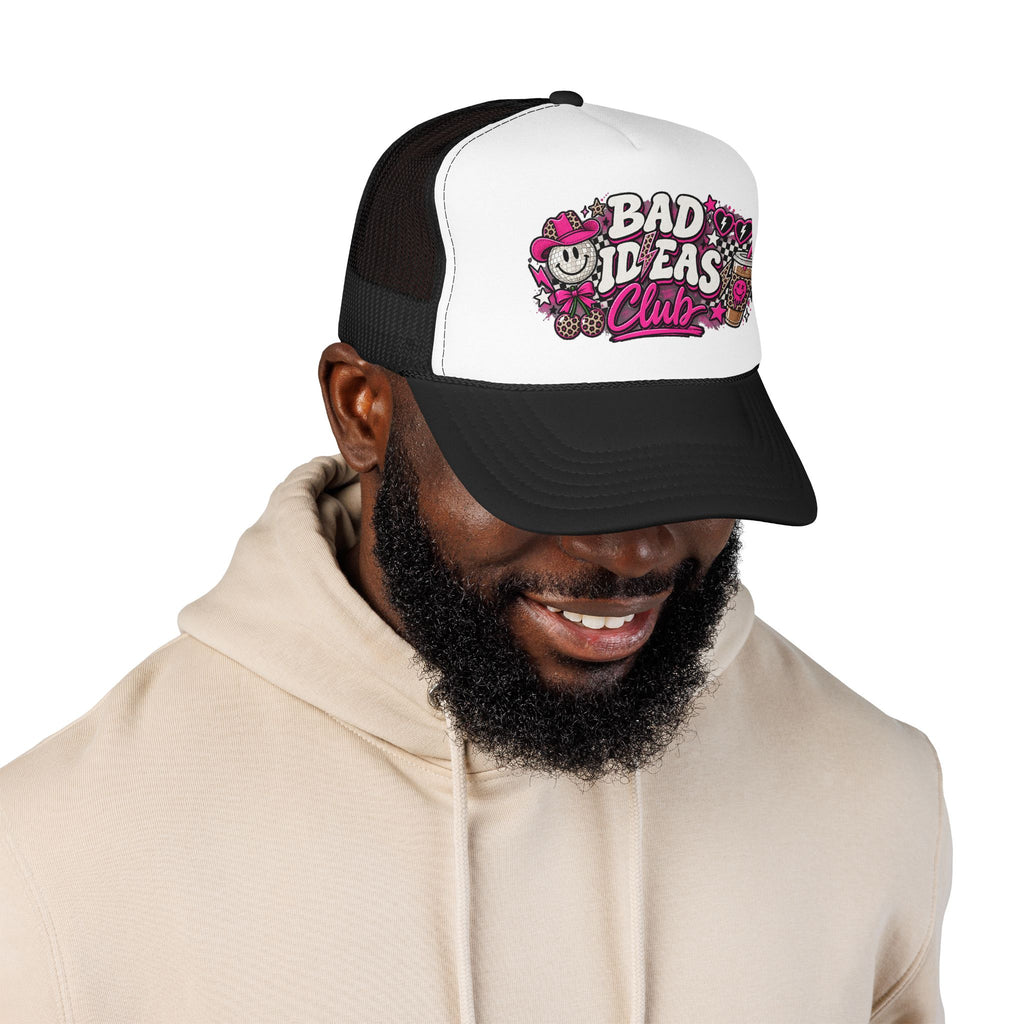 Bad Ideas Club Trucker Hat – Retro Pink Graffiti Foam Cap