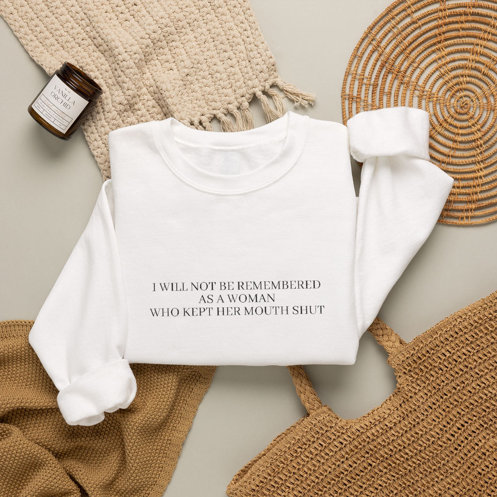 White Minimalist Crewneck Sweatshirt with Subtle Quote Print