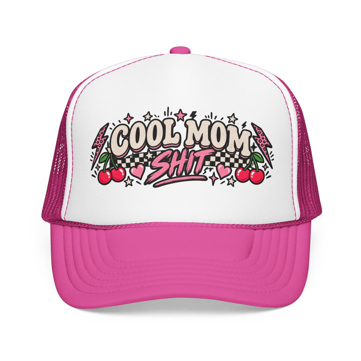 Cool Mom Shit Trucker Hat — Retro Cherry Rockabilly Foam Mesh Cap