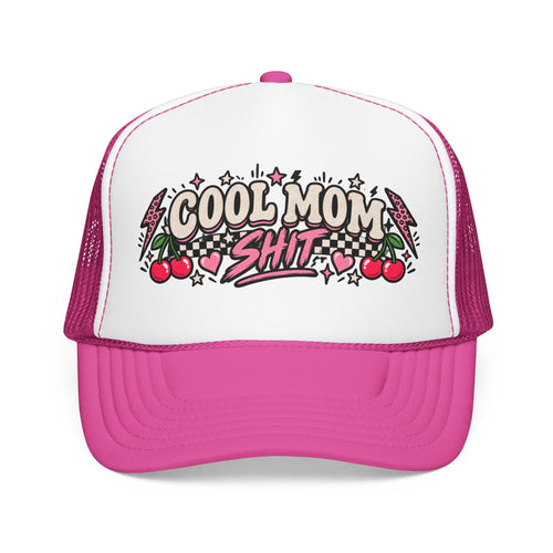 Cool Mom Shit Trucker Hat — Retro Cherry Rockabilly Foam Mesh Cap