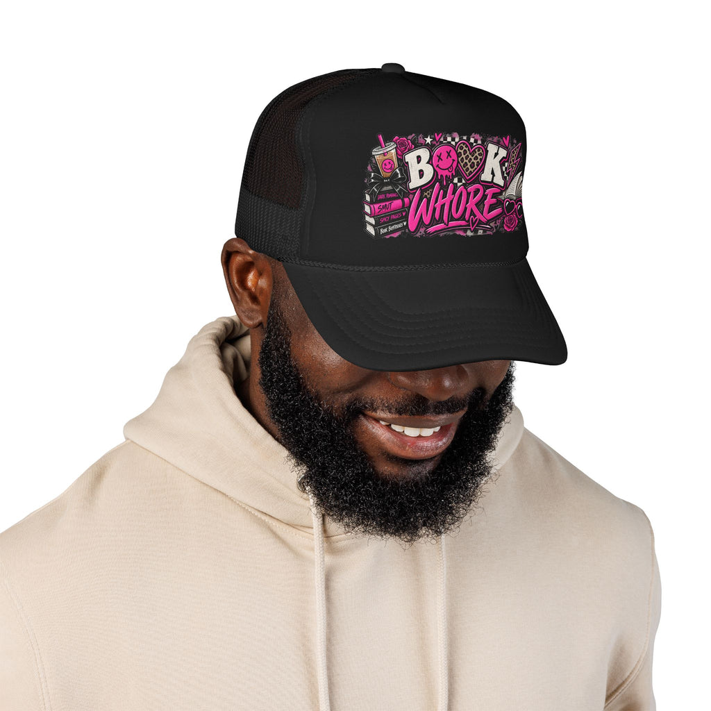 Book Whore Trucker Hat — Feminine Pink Book Lover Foam Mesh Cap
