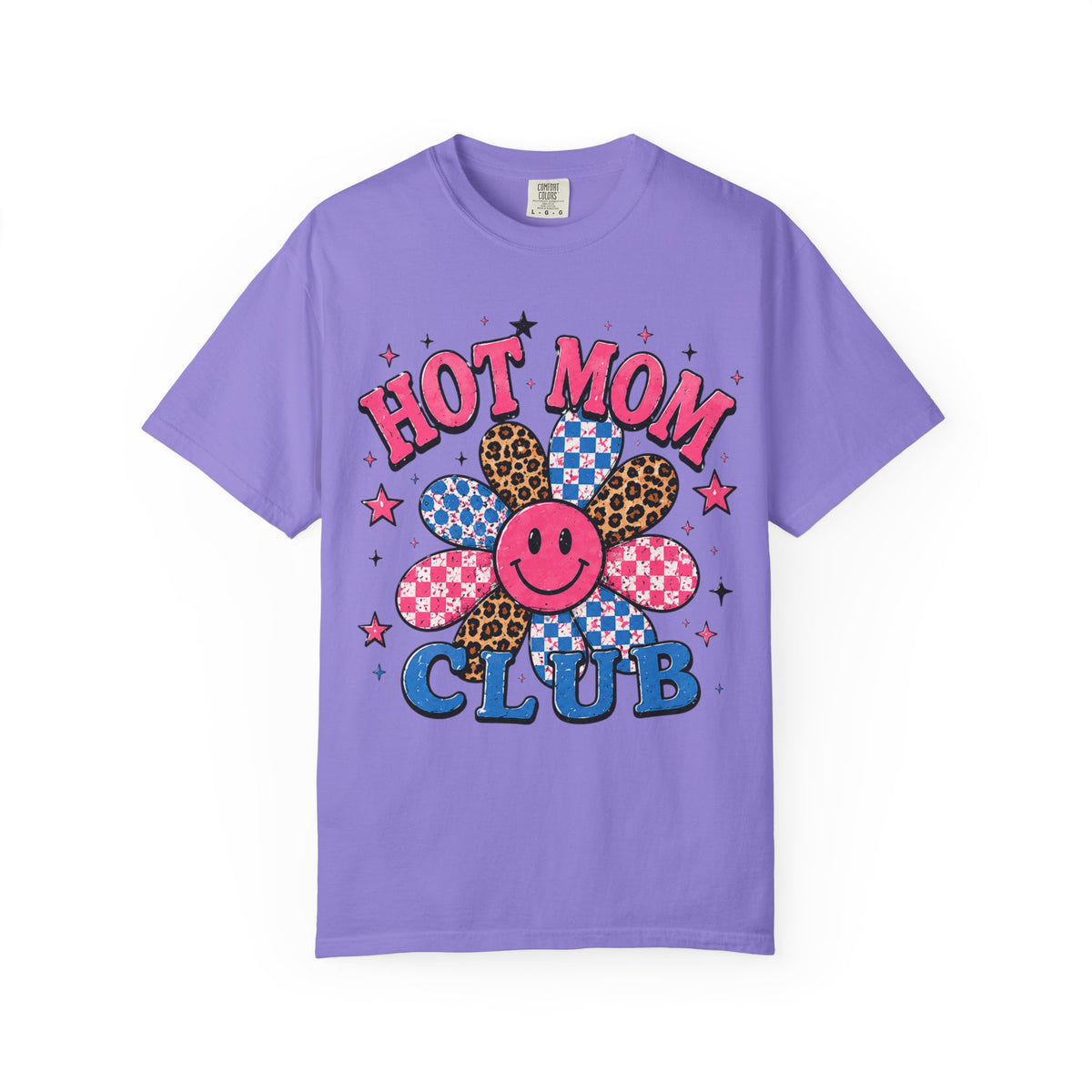 Hot Mom Club T-Shirt — Retro Smiley Flower Graphic Tee for Moms