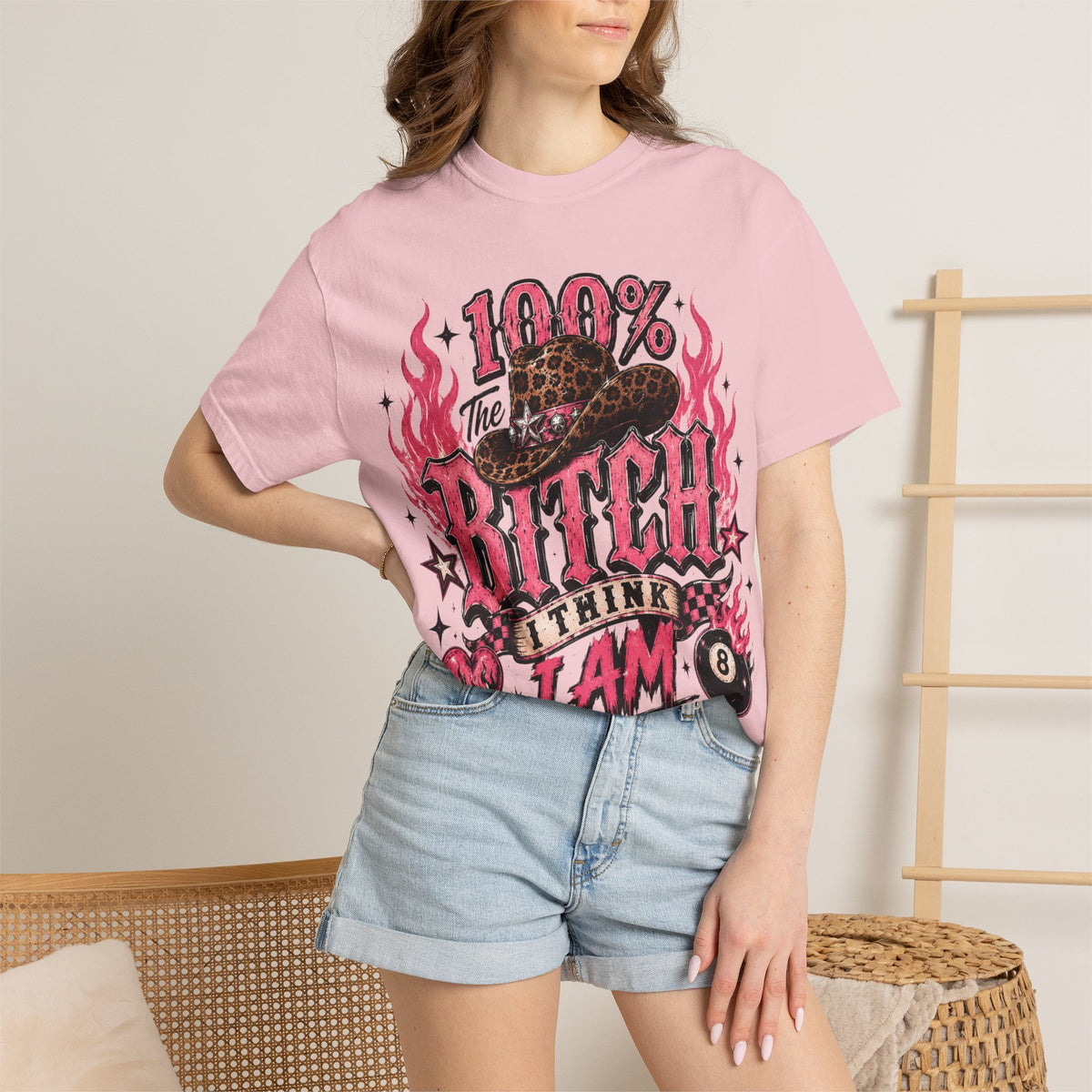 Graphic T-Shirt — "100% The Bitch I Think I Am" Retro Rocker Tee